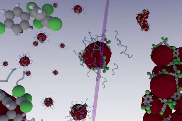 Nanoparticles that lose their stability upon irradiation with light have been designed to extract contaminants from water and soils. (Photo: Nicolas Bertrand/MIT)