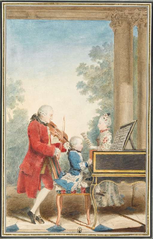 Talent Incarnate: Mozart (middle, playing piano) was already proficient at the violin and keyboard before he started composing music at age 5. 