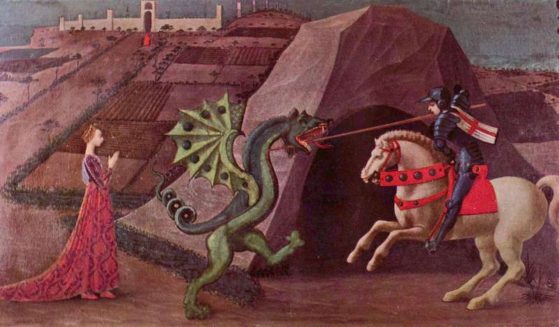 Saint George slaying a dragon, as depicted by Paolo Uccello, c. 1470