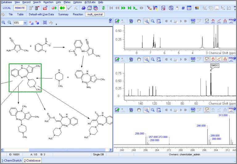 Figure 1: ACD/Spectrus DB provides a dashboard to manage the impurity profile of an API providing a direct link to the ‘live’, fully searchable analytical data and metadata associated with each compound in the synthetic route. 